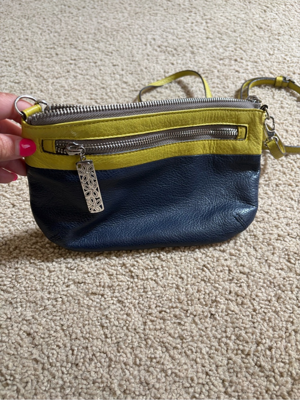 Brighton Navy and Yellow Leather Crossbody Bag